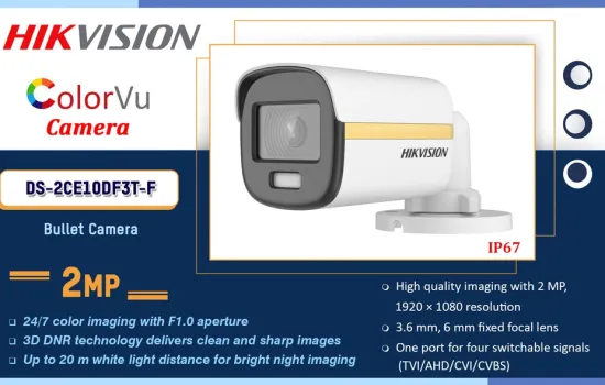 Hikvision DS-2CE10DF3T-PF (3.6mm) 2 MP ColorVu Fixed Mini Bullet Camera