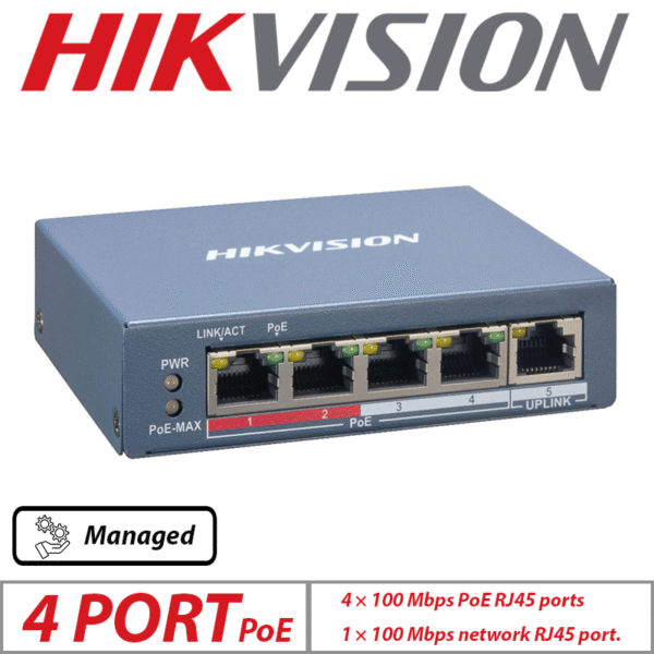 Hikvision DS-3E1105P-EI 4 Port Fast Ethernet Smart POE Switch