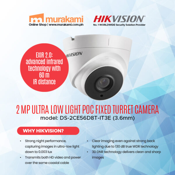 Hikvision	DS-2CE56D8T-IT3E (3.6mm) 2 MP Ultra Low Light PoC Fixed Turret Camera