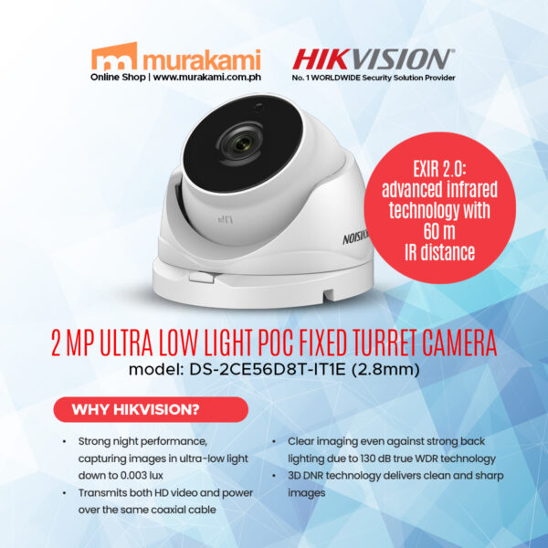 Hikvision	DS-2CE56D8T-IT1E (2.8mm) 2 MP Ultra Low Light PoC Fixed Turret Camera