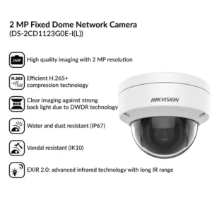 Hikvision	DS-2CD1123G0E-I (2.8mm) (C) 2 MP Fixed Dome Network Camera