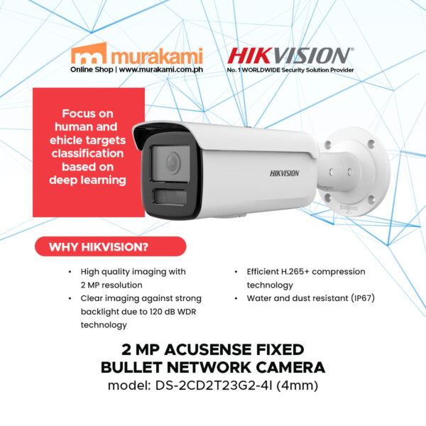 Hikvision	DS-2CD2T23G2-4I (4mm) 2 MP WDR EXIR Fixed Bullet Network Camera