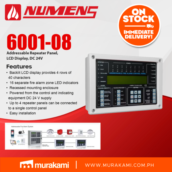 Numens 6001-08 Addressable Repeater Panel, LCD Display, DC 24V