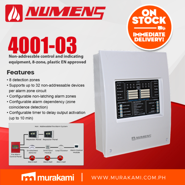 Numens 4001-03 Non-addressble control and indicating equipment,8-zone, plastic EN approved