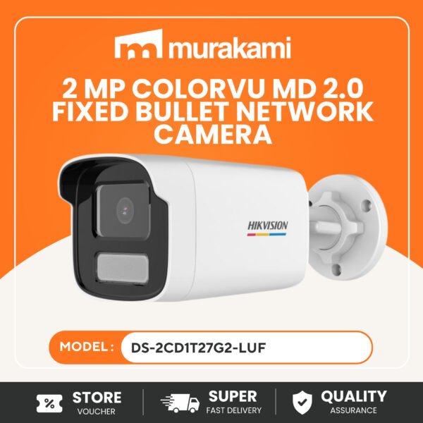 Hikvision (DS-2CD1T27G2-LUF 2MP ColorVu IP Bullet Camera 4mm | Smart Full Color Night Vision CCTV