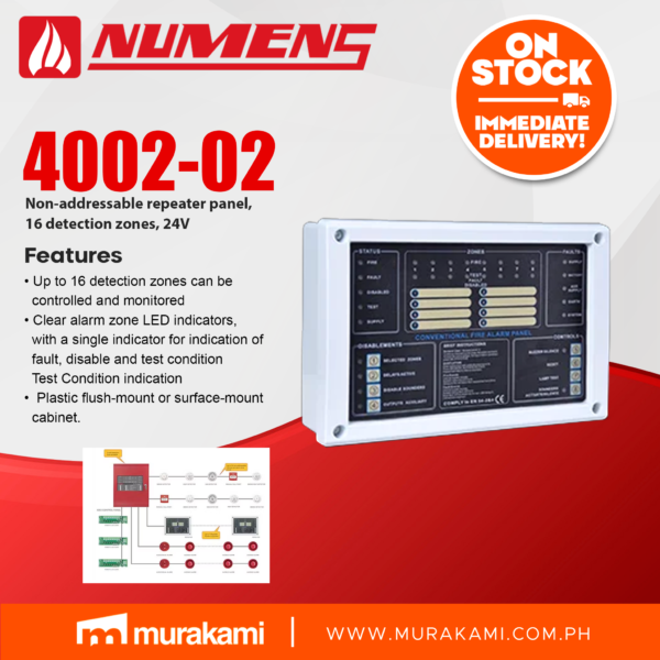 Numens 4002-02 Non-addressable repeater panel, 16 detection zones, 24V
