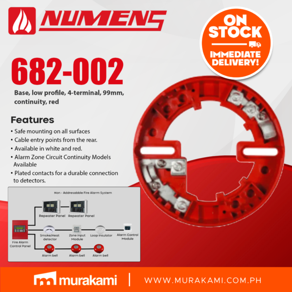 Numens 682-002 Base, low profile, 4-terminal, 99mm, continuity, red