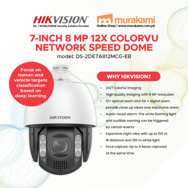 Hikvision	DS-2DE7A812MCG-EB 7-inch 8 MP 12X ColorVu Network Speed Dome
