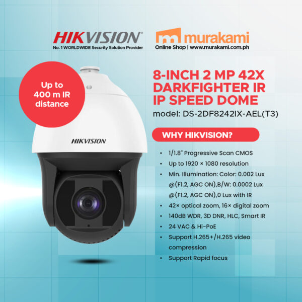 Hikvision	DS-2DF8242IX-AEL(T3) 8-inch 2 MP 42X DarkFighter IR Network Speed Dome
