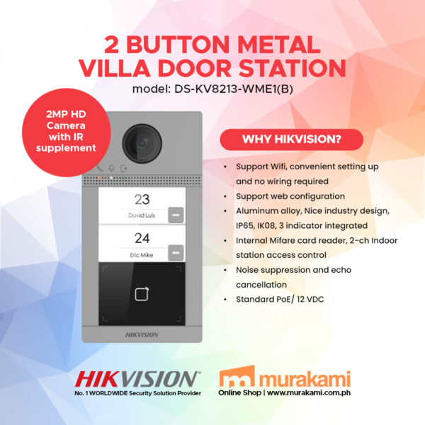 Hikvision	DS-KV8213-WME1(B) 2 Button Metal Villa Door Station