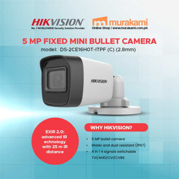 Hikvision	DS-2CE16H0T-ITPF (C) (2.8mm) 5 MP Fixed Mini Bullet Camera