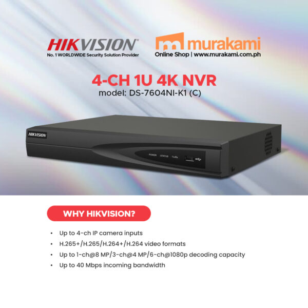 Hikvision	DS-7604NI-K1 (C) 4-ch 1U 4K NVR