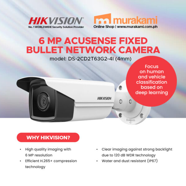 Hikvision	DS-2CD2T63G2-4I (4mm) 6 MP AcuSense Fixed Bullet Network Camera
