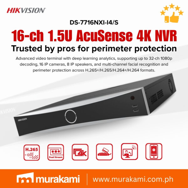 Hikvision	DS-7716NXI-I4/S 16-ch 1.5U AcuSense 4K NVR
