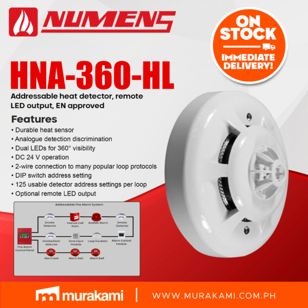 Numens HNA-360-HL Addressable heat detector, remote LED output, EN approved