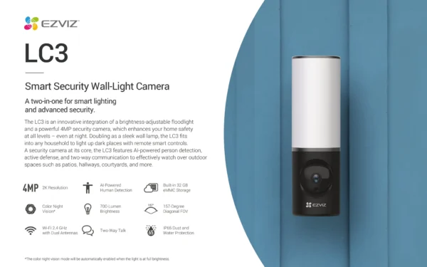 EZVIZ LC3 Smart Security Wall-Light Camera - Image 4