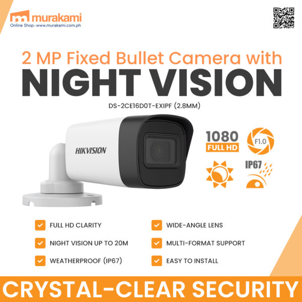 Hikvision Night Vision  DS-2CE16D0T-EXIPF (2.8mm) 2 MP Fixed Mini Bullet Camera