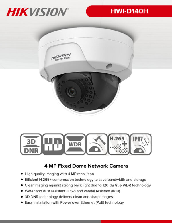 Hikvision	HWI-D140H (4mm) (C) 4 MP Fixed Dome Network Camera - Image 2