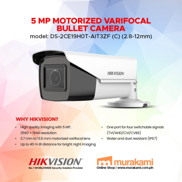 Hikvision	DS-2CE19H0T-AIT3ZF (C) (2.8-12mm) 5 MP Motorized Varifocal Bullet Camera