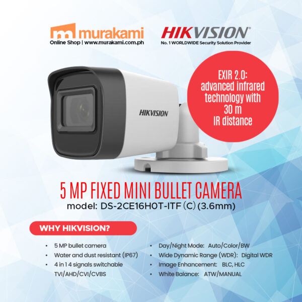 Hikvision	DS-2CE16H0T-ITF（C）(3.6mm) 5 MP Fixed Mini Bullet Camera