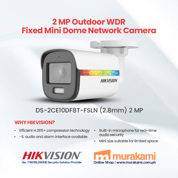 Hikvision	DS-2CE10DF8T-FSLN (2.8mm) 2 MP ColorVu Audio Fixed Mini Bullet Camera