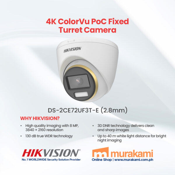 Hikvision	DS-2CE72UF3T-E (2.8mm) 4K ColorVu PoC Fixed Turret Camera