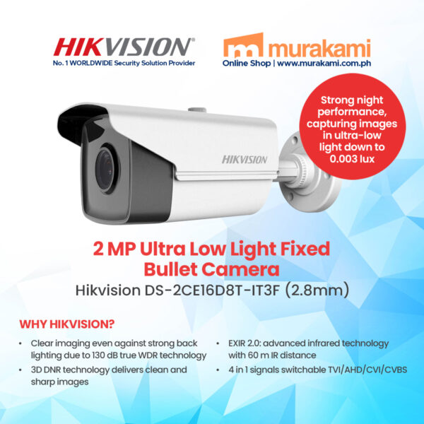 Hikvision	DS-2CE16D8T-IT3F (2.8mm) 2 MP Ultra Low Light Fixed Bullet Camera