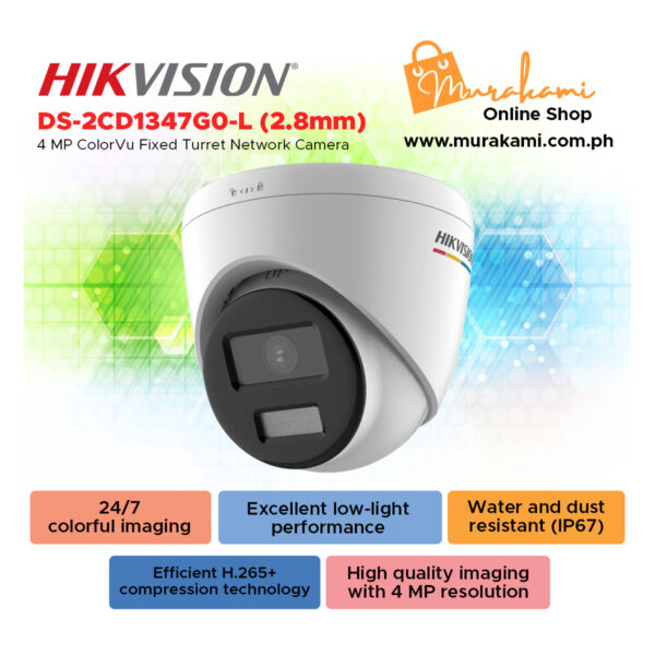 Hikvision	DS-2CD1347G0-L (2.8mm) (C) 4MP ColorVu PoE IP Dome Camera