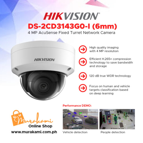 Hikvision	DS-2CD3143G0-I (6mm)	4MP Fixed Mini Dome Network Camera