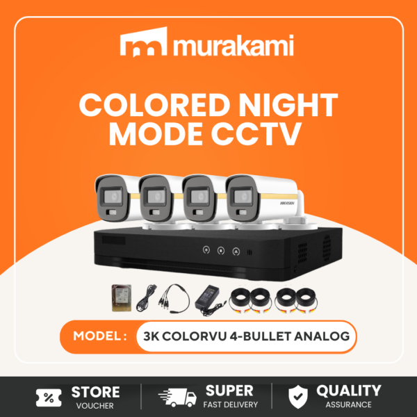 Colored Night Mode CCTV Package (3K ColorVu 4-Bullet Analog) Kit