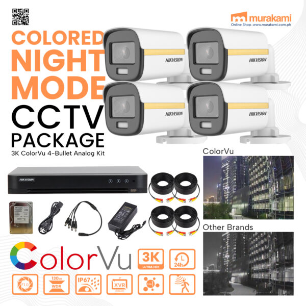 Colored Night Mode CCTV Package 3K ColorVu 4-Bullet Analog Kit