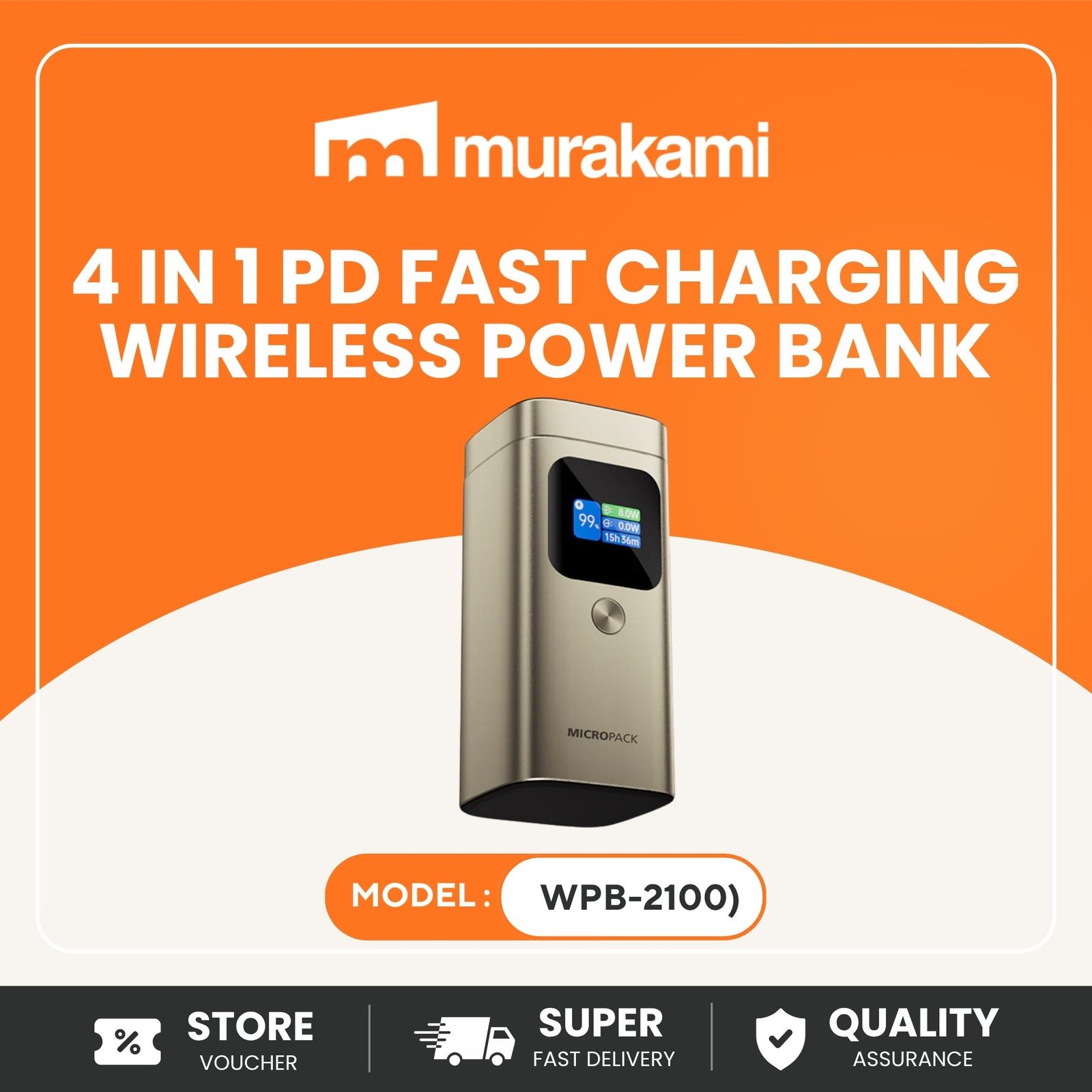 Micropack (WPB-2100) For A Quality 4 IN 1 PD Fast Charging Magnetic Wireless Power Bank