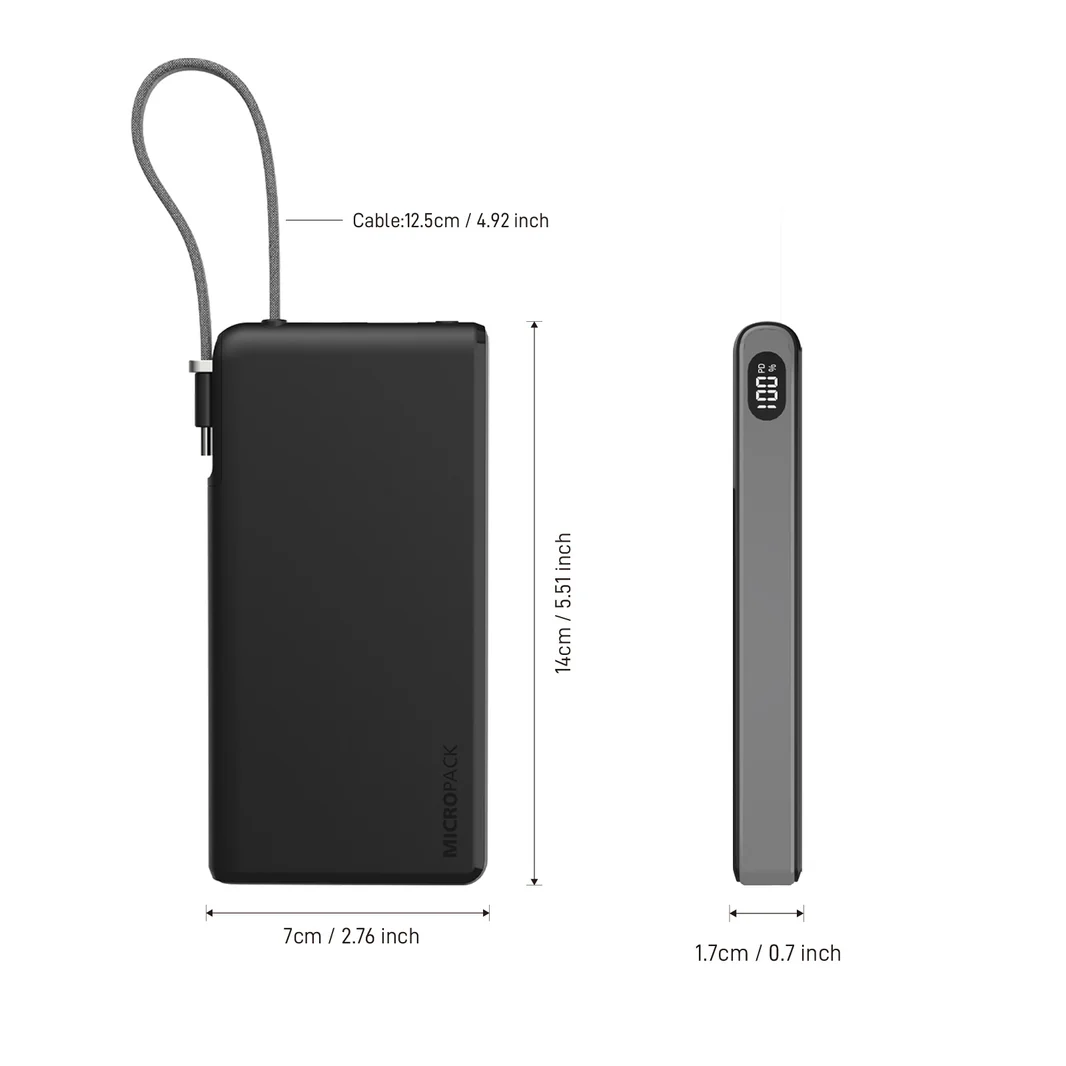 20000mAh Built-in Cable Fast Charging Power Bank (PB-C20-BK) - Image 2