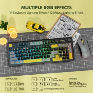 3 Modes Rechareable Wireless Keyboard and Mouse Combo (KM-270W-EN-BK)