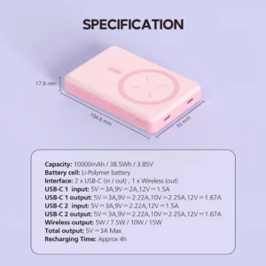 3 in 1 Magnetic Wireless Charging Power Bank (WPB-10-PK)