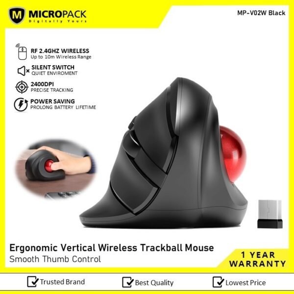RF 2.4G Wireless Trackball Mouse (MP-V02W-Bk)