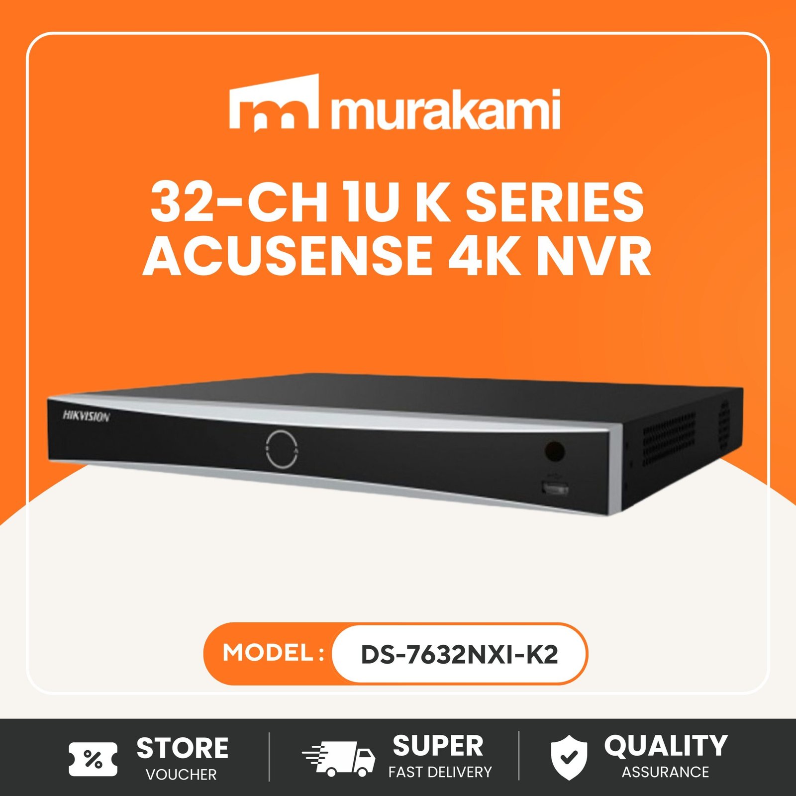 Hikvision (DS-7632NXI-K2) For Best 32-ch 1U K Series AcuSense 4K NVR