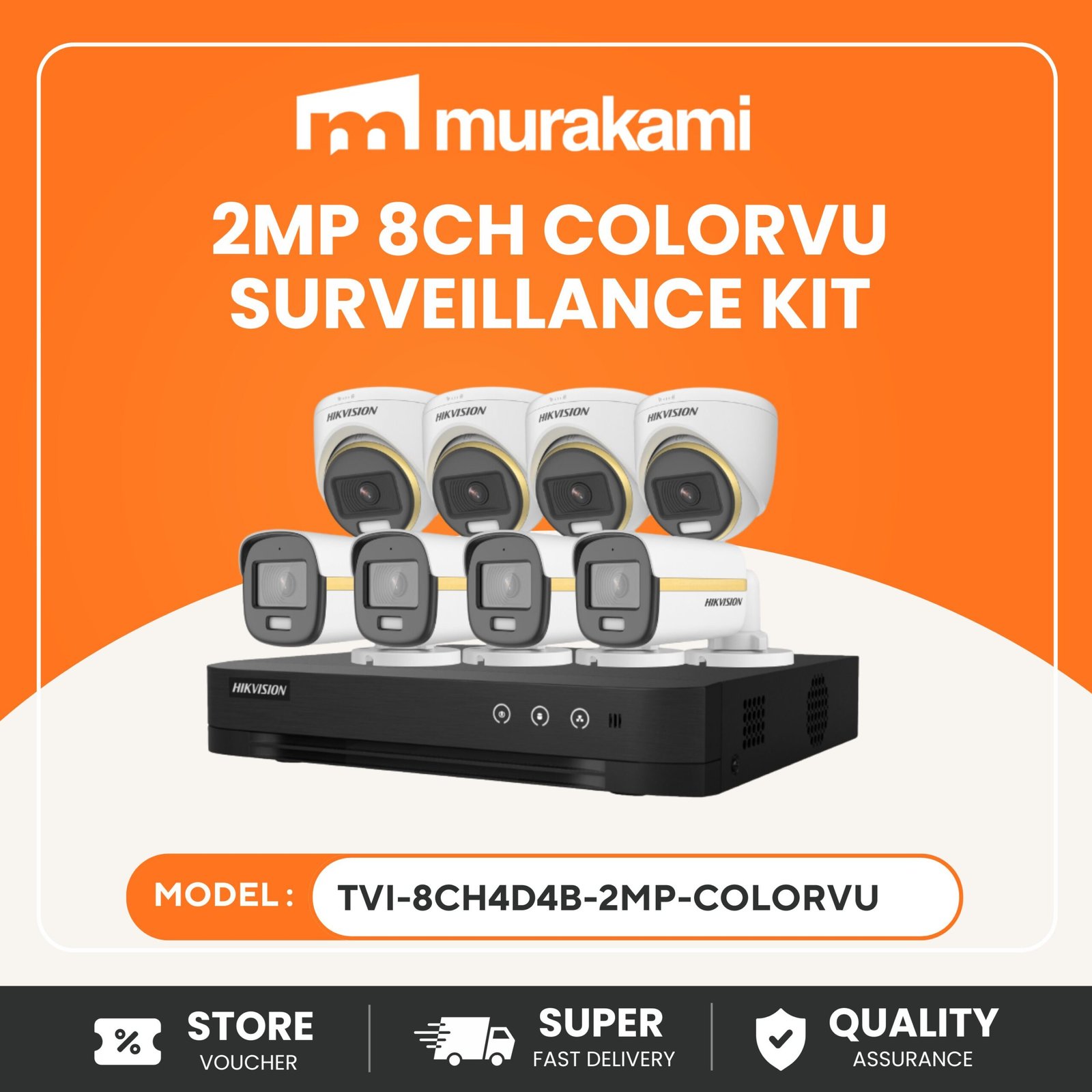 Hikvision (TVI-8CH4D4B-2MP-ColorVu) For A Outstanding iDS-7208HQHI-M1/E;DS-2CE10DF3T-PFS(3.6mm)*4pcs;DS-2CE70DF3T-PFS(3.6mm)*4pcs Kits