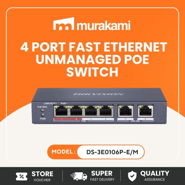 Hikvision (DS-3E0106P-E/M) 4-Port PoE Switch 10/100 Mbps for Best Metal Body Network Switch