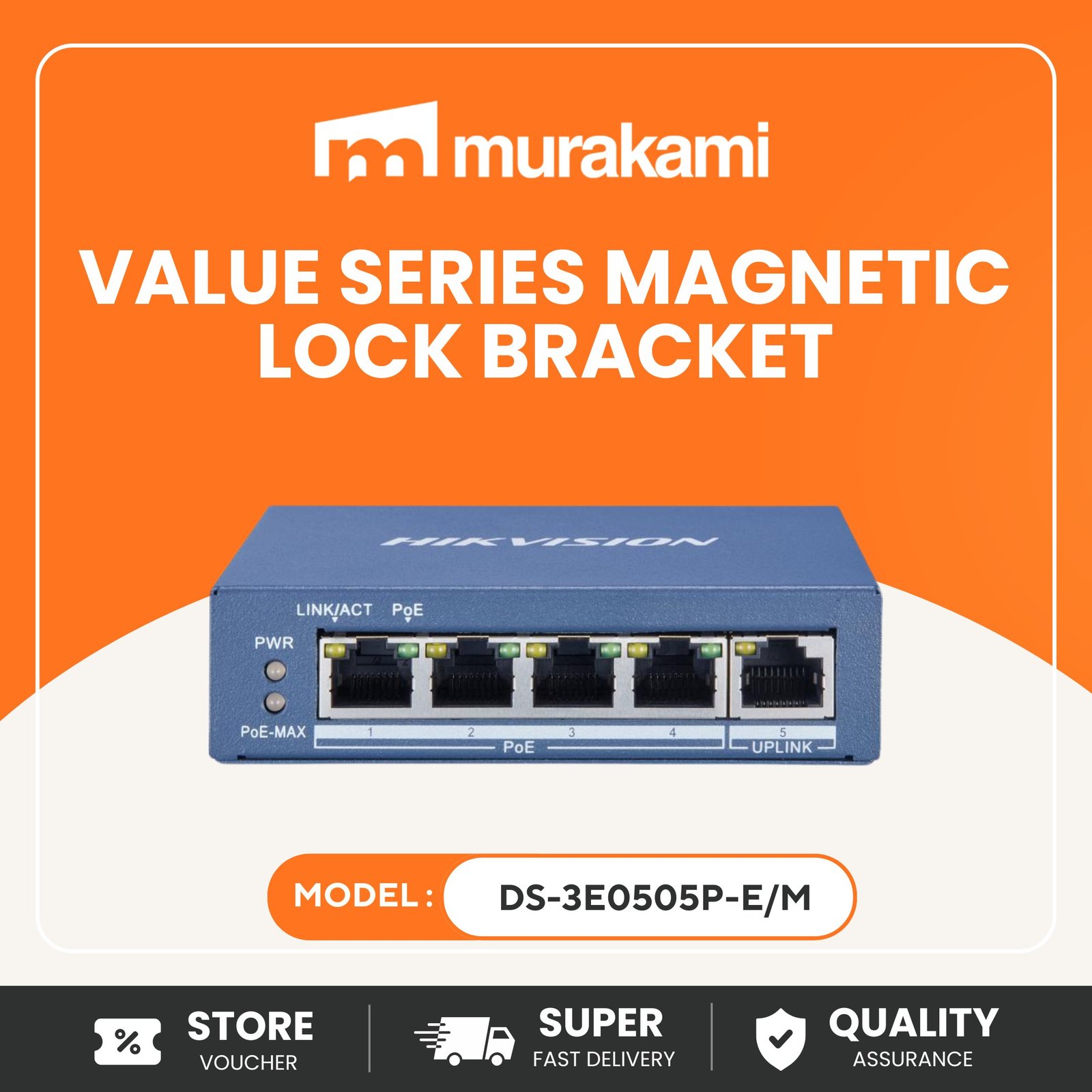 Hikvision Switch (DS-3E0505P-E/M) For A Quality 4 Port Gigabit Unmanaged POE Switch