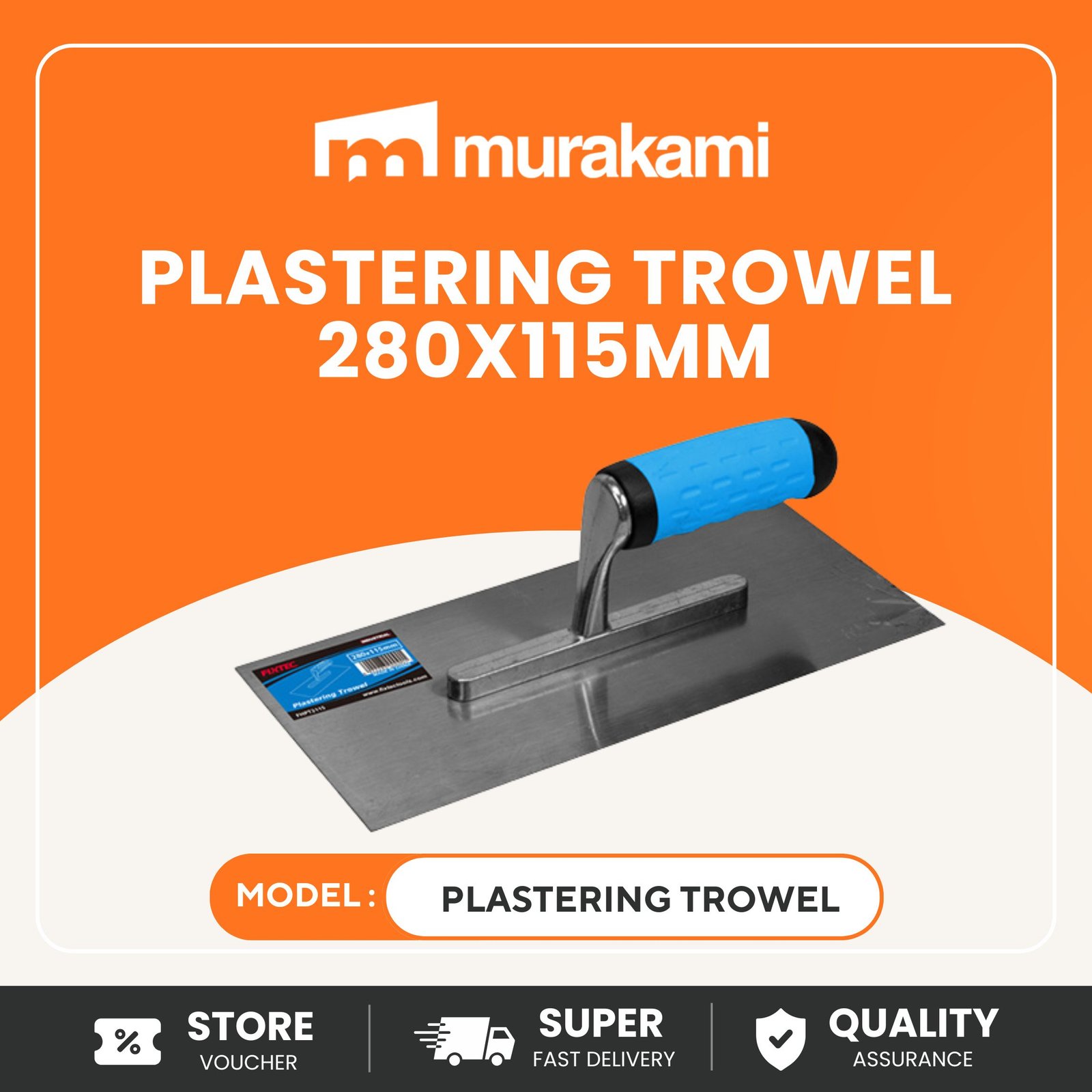 FIXTEC (Plastering Trowel 280x115mm) (FHPT2115)) for Best Professional Steel Blade Masonry Wall Finishing Tool Durable Construction Hand Tool
