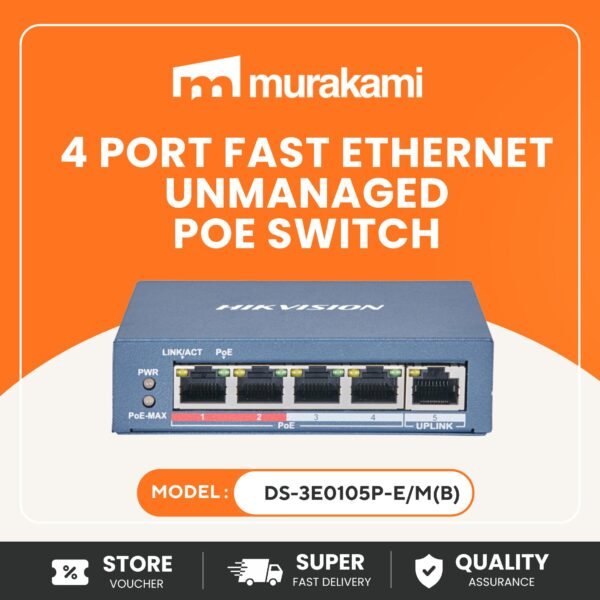 Hikvision Switch 4 Port (DS-3E0105P-E/M(C)) For Quality And Strong build 4 Port Fast Ethernet Unmanaged POE Switch