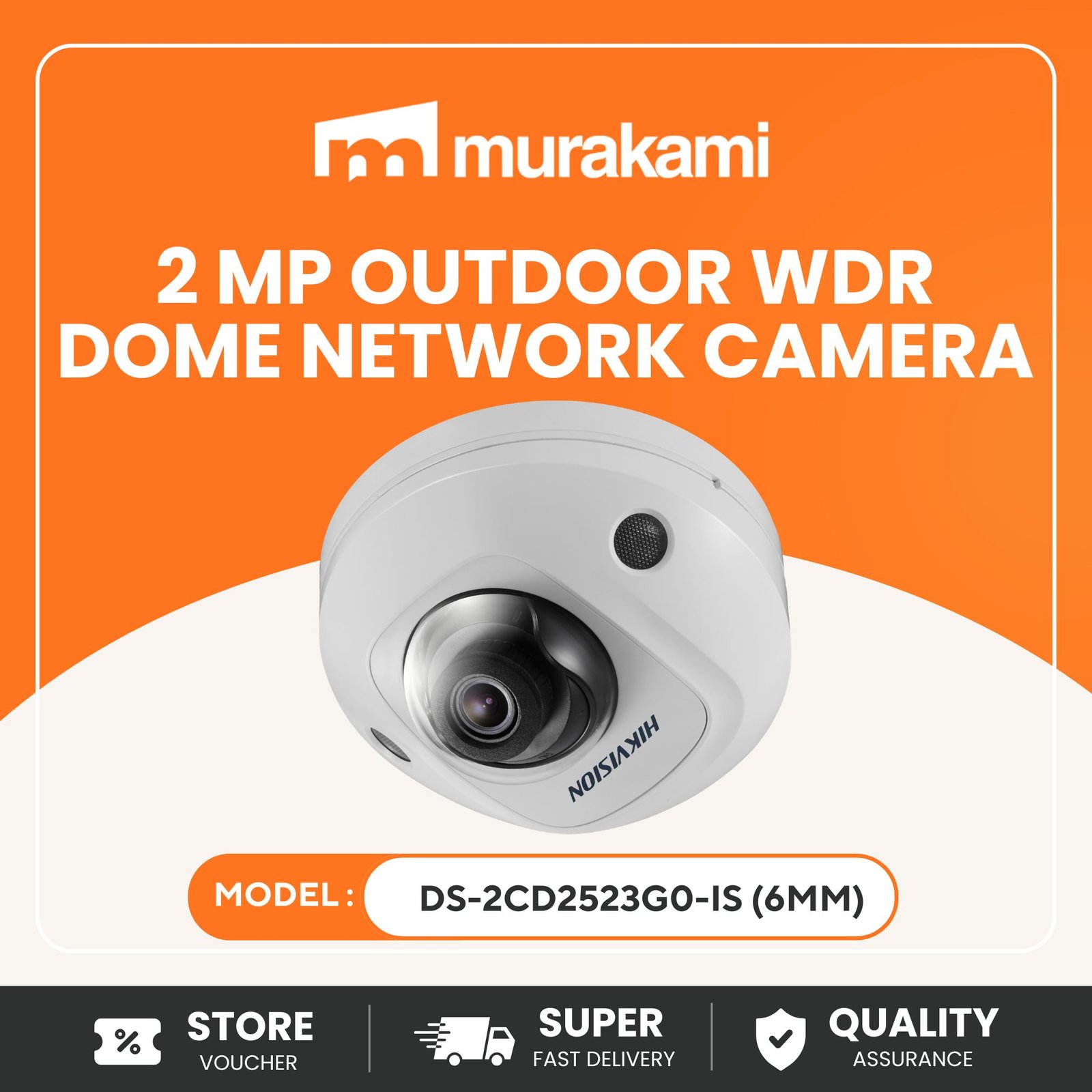 Hikvision (DS-2CD2523G0-IS) (6mm) for Better 2MP IP Camera 6mm WDR IR 10m Vandal Resistant Mini Dome CCTV Security