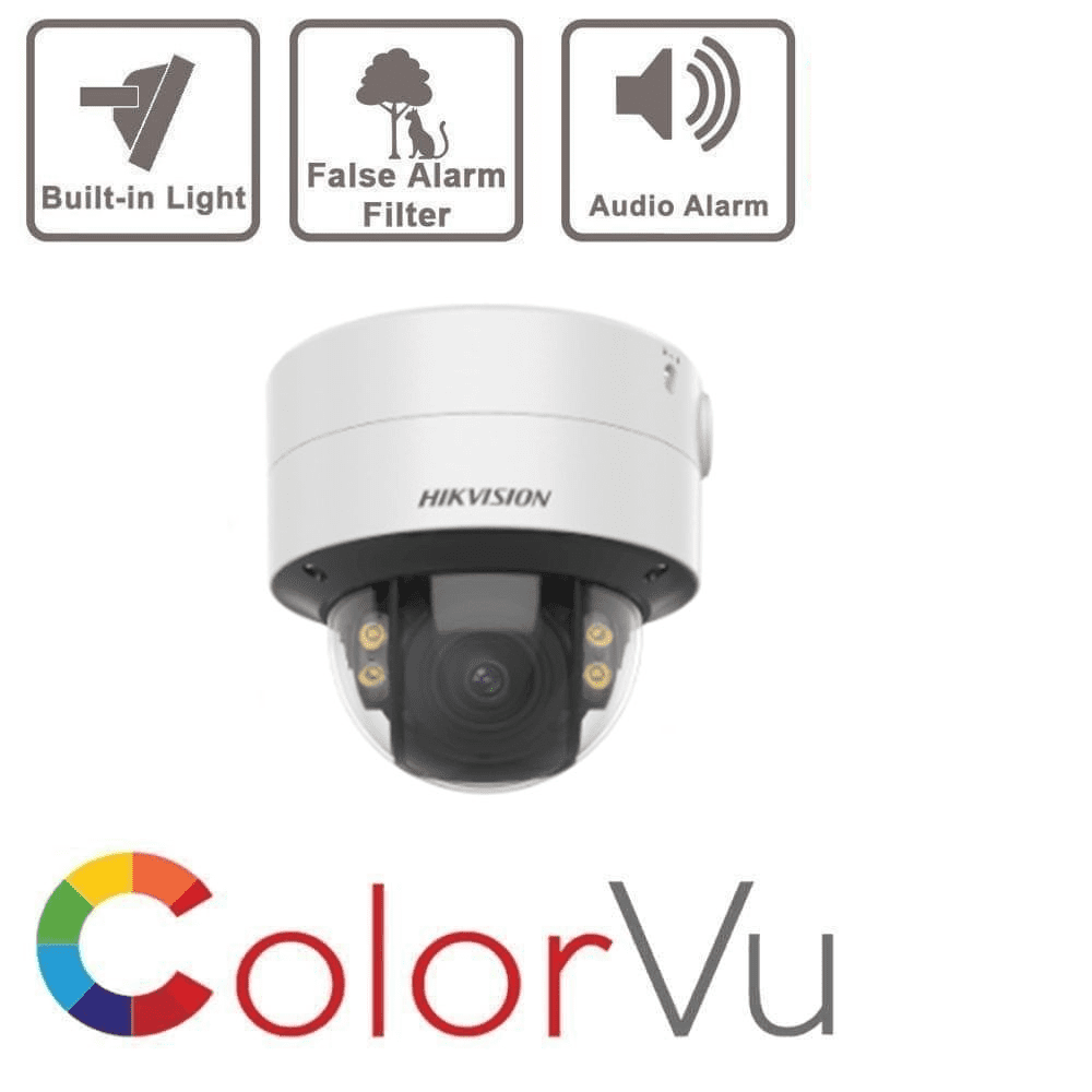 Hikvision (DS-2CD2747G2T-LZS (2.8mm-12mm)) – Best 4MP ColorVu Motorized Varifocal Dome IP Camera with AcuSense & Full-Color Night Vision Technology