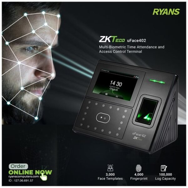 ZKTeco (uFace402)(MF) Multi-Biometric Time Attendance & Access Control Terminal | Face, Fingerprint, MIFARE Card & Password