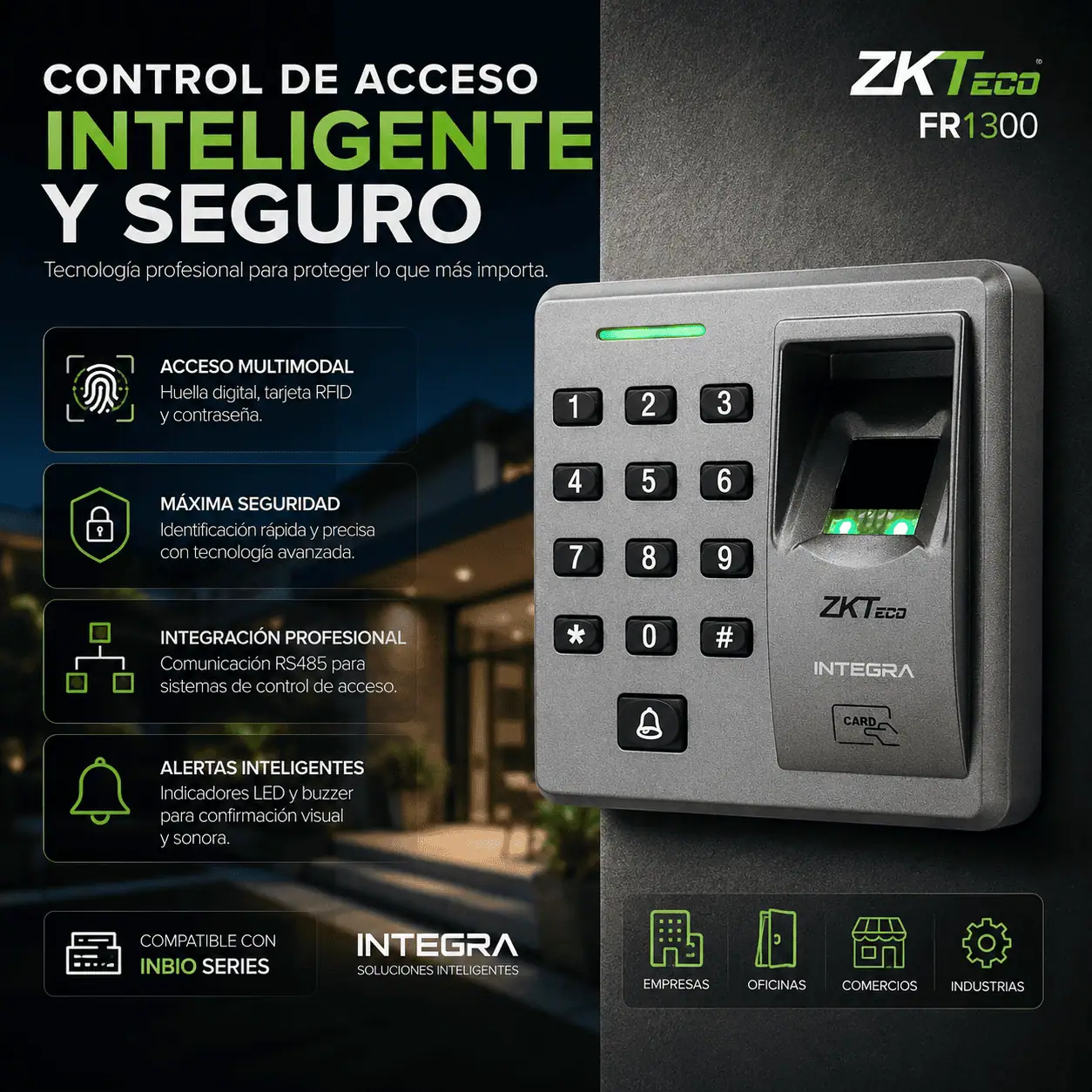 ZKTeco (FR1300) MIFARE RS485 Fingerprint & RFID Slave Reader for inBIO Controllers - Image 2