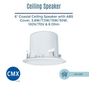 CMX (CSK-630K) – Best 6.5-Inch 2-Way Ceiling Speaker with ABS Cover, Fire Dome, 30W/15W/7.5W, 100V & 8 Ohm