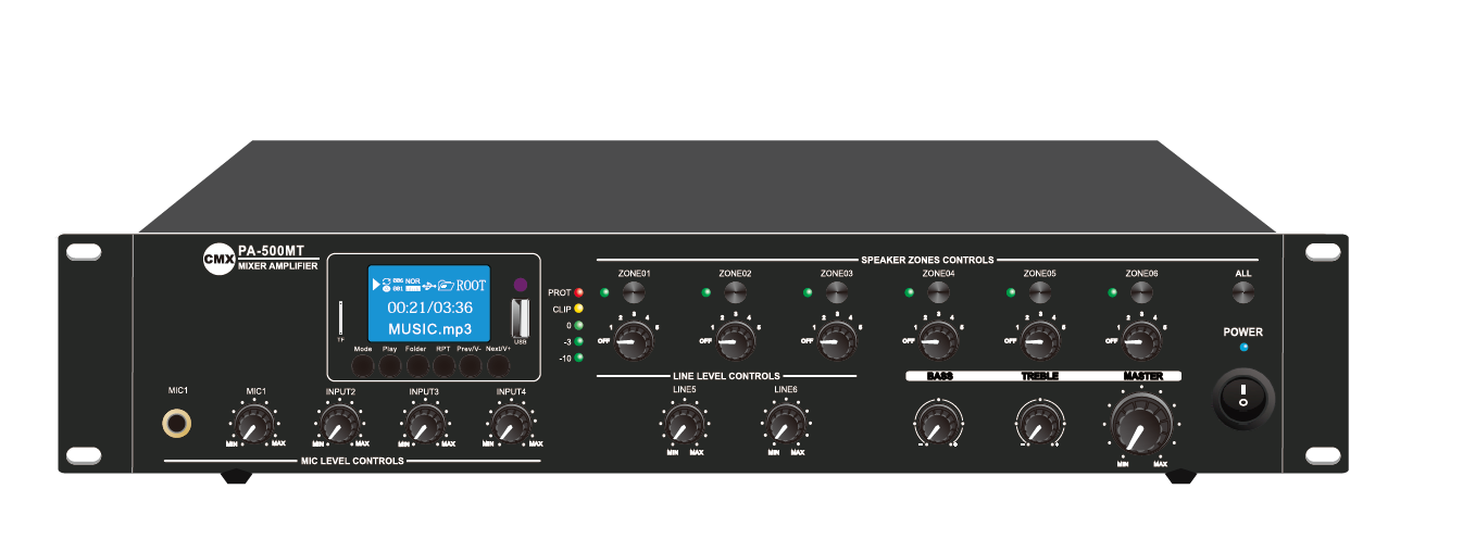 CMX (DA-60MT) – 6 Zone 60W Mixer Amplifier with MP3, FM, USB & SD Playback