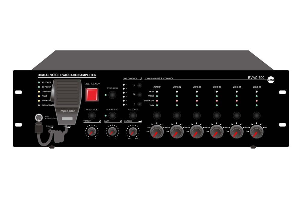 CMX (EVAC-240) – Best 6 Zone Voice Evacuation Amplifier for EN54 Emergency PA Systems