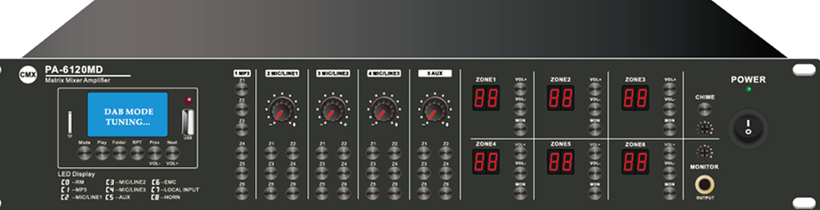 CMX (PA-6030MX) – Best 6-Zone Matrix Mixer Amplifier with USB, SD, FM, Bluetooth & Independent Music Matrix Broadcasting